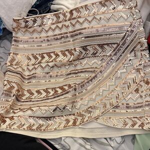 Express Ivory Mini Skirt with Gold Sequin Chevron Detail